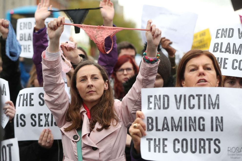 People gather for a protest in support of victims of Sexual violence on O'Connell Street, Dublin, Nov 14, 2018.