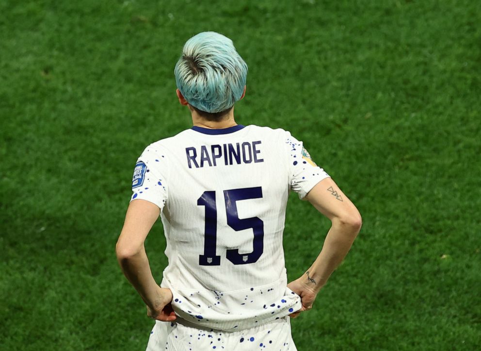 PHOTO: Megan Rapinoe of the U.S. waits to be substituted at Melbourne Rectangular Stadium, Melbourne, Australia, on August 6, 2023.