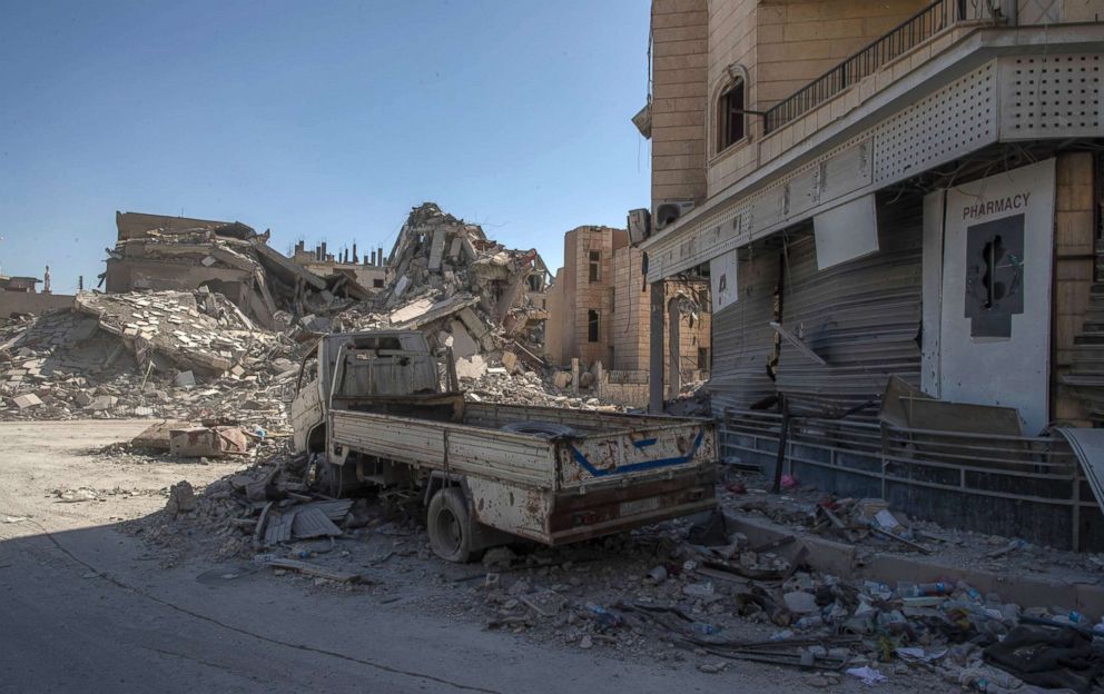 PHOTO: A heavily destroyed street in Raqqa, Syria, Oct. 19, 2017. 