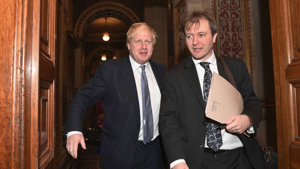 PHOTO: Britain's Foreign Secretary Boris Johnson, left, walks with Richard Ratcliffe, Nov. 15, 2017, the husband of British-Iranian Nazanin Zaghari-Ratcliffe who was arrested and detained in Iran last ye