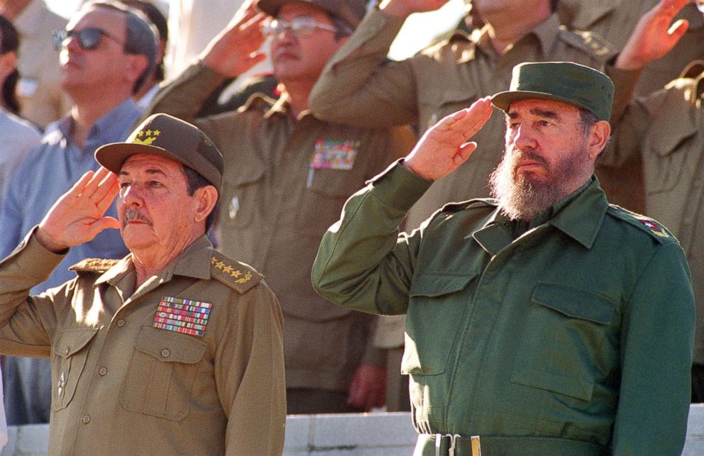 PHOTO: Fidel Castro and his brother Raul (L) attend a parade, Dec. 2, 1996, in Havana, Cuba.