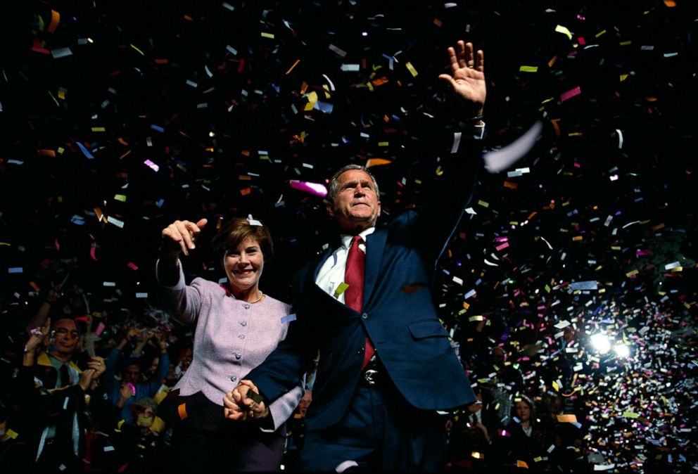 PHOTO: George W. Bush and his wife Laura appear at a presidential campaign rally in Chattanooga, Tenn., Nov. 6, 2000. Bush won the 2000 Presidential Election against Vice President Al Gore after a controversial vote recount in Florida. 