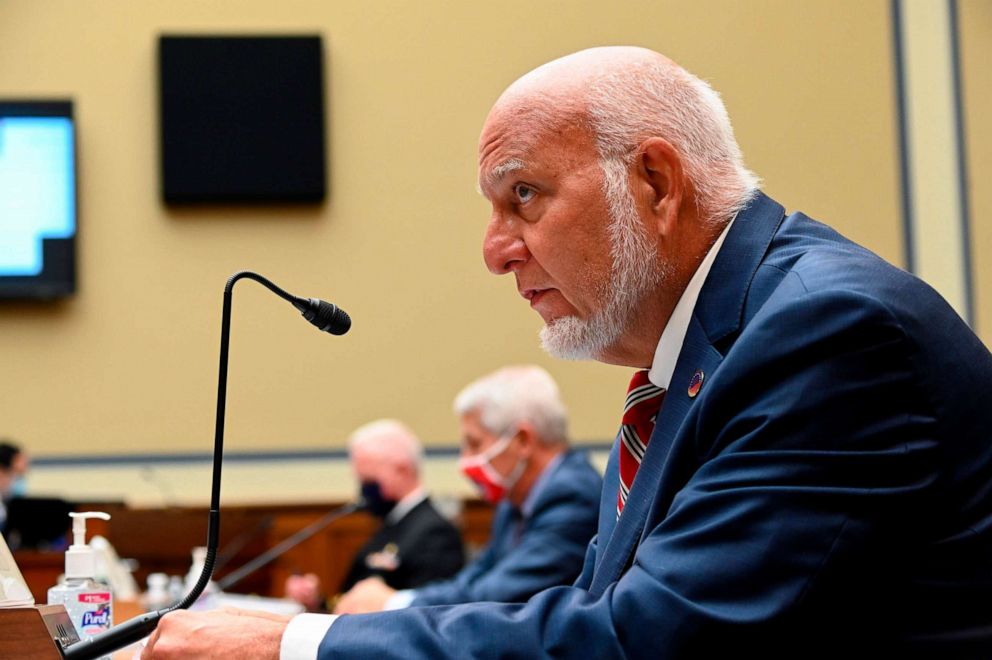 PHOTO: Robert Redfield, director of the CDC, testifies during a House Subcommittee on the Coronavirus Crisis hearing on a national plan to contain the COVID-19 pandemic on Capitol Hill in Washington, July 31, 2020.