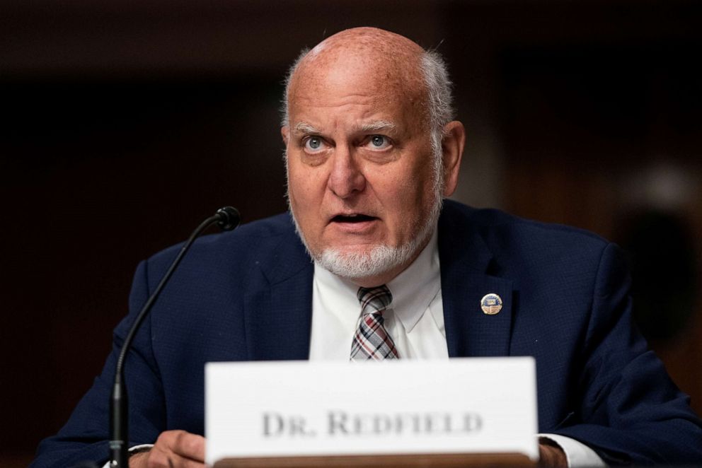 PHOTO: Robert Redfield, director of the CDC, testifies during a Senate Health, Education, Labor, and Pensions Committee Hearing to examine COVID-19, focusing on an update on the federal response at the Capitol in Washington, Sept. 23, 2020.