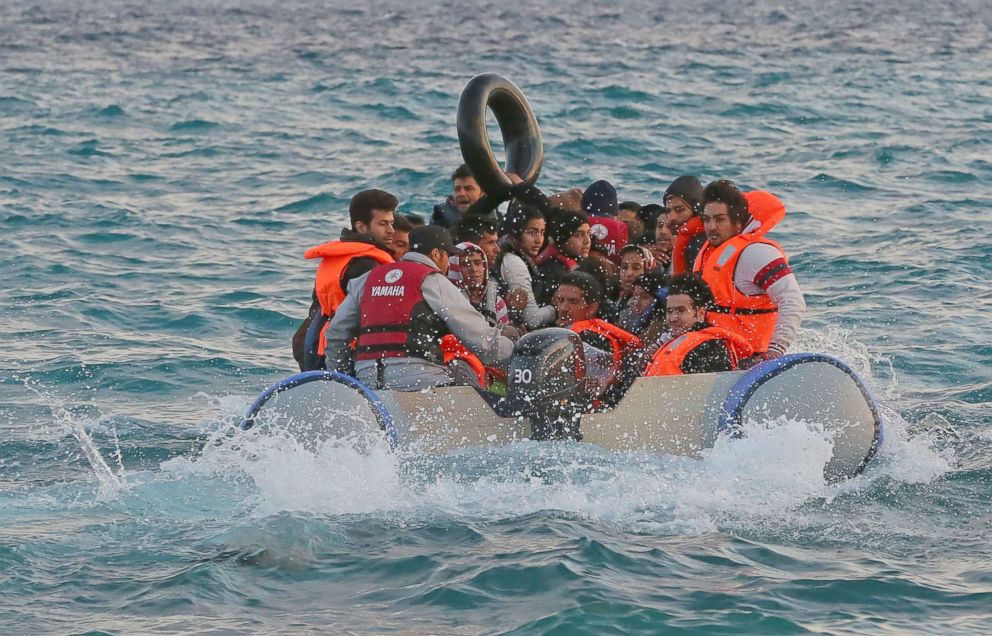 PHOTO: In this file photo, refugees hoping to cross into Europe, try to reach Greece's Chios island on a rubber boat through the Aegean sea in Cesme district of Izmir, western Turkey, Oct. 31, 2015.