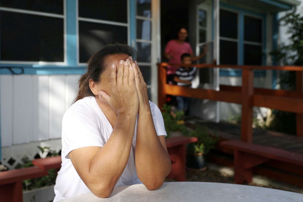 PHOTO: Maria Marroquin Perdomo reacts to the news that her detained son had been cleared for release, at La Posada Providencia shelter in San Benito, Texas, July 14, 2018.