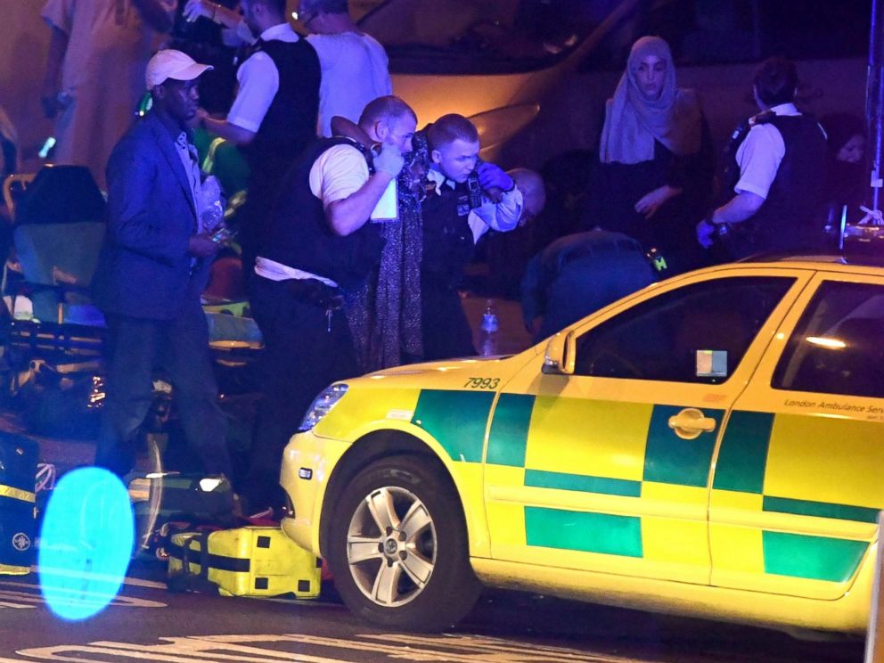 PHOTO: Police and ambulance crews respond to the scene of a traffic incident in Finsbury Park, London, June 18, 2017.