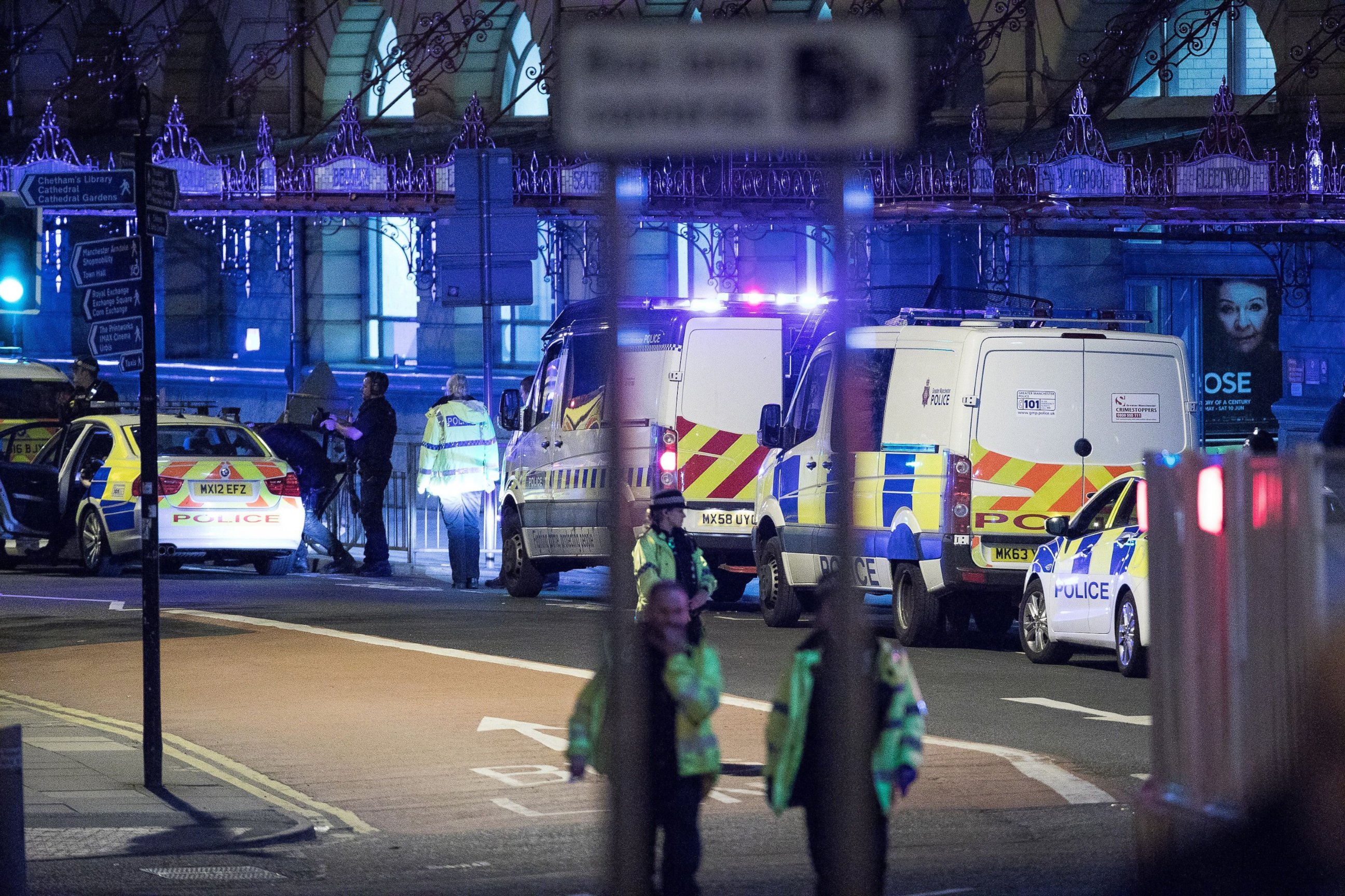 PHOTO: Police and other emergency services are seen near the Manchester Arena after reports of an explosion, May 22, 2017.