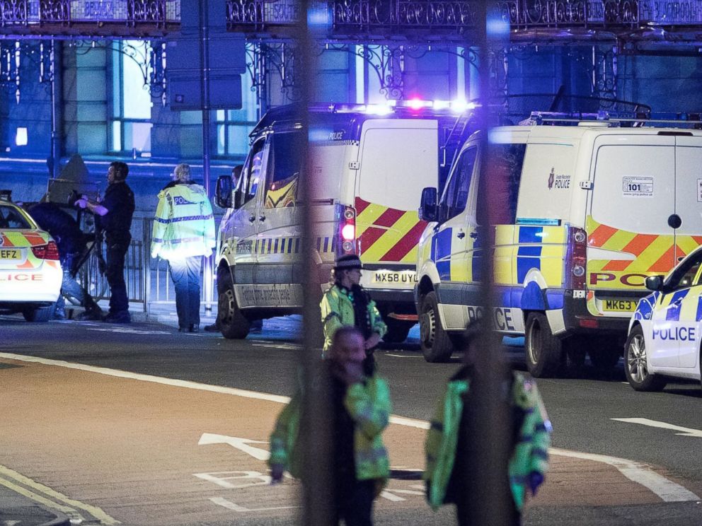 PHOTO: Police and other emergency services are seen near the Manchester Arena after reports of an explosion, May 22, 2017.