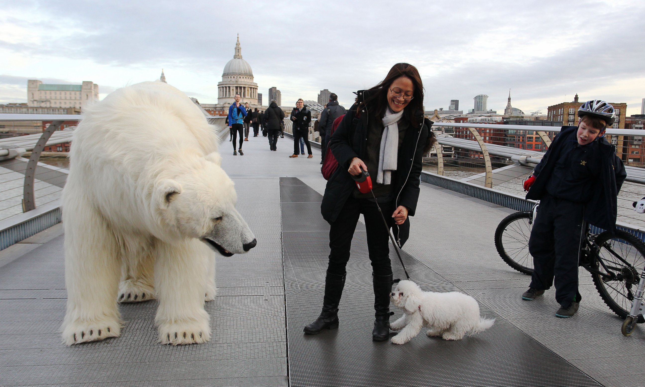 PHOTO: An 8 ft long, fully animated adult male polar bear was unleashed on the freezing streets of London to mark the launch of Sky Atlantic's hotly anticipated arctic crime drama Fortitude, Jan. 27, 2015.