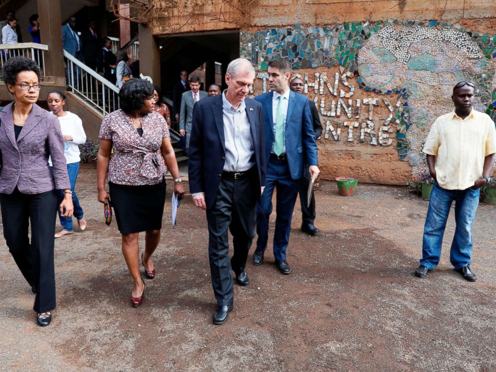 PHOTO: U.S. Ambassador to Kenya Robert Godec (C) visits a Presidents Emergency Plan for AIDS Relief (PEPFAR) project for girls empowerment in Nairobi, March 10, 2018.