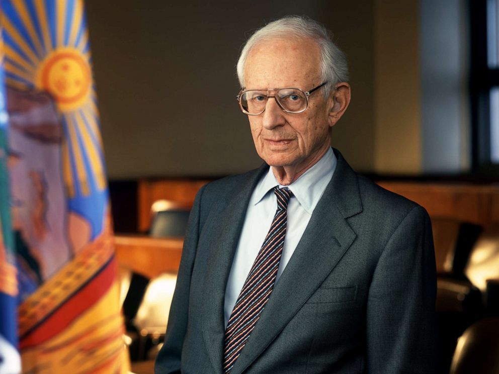 PHOTO: Robert Morgenthau, District Attorney of New York County, poses for a portrait in a courtroom, April 26, 2000.
