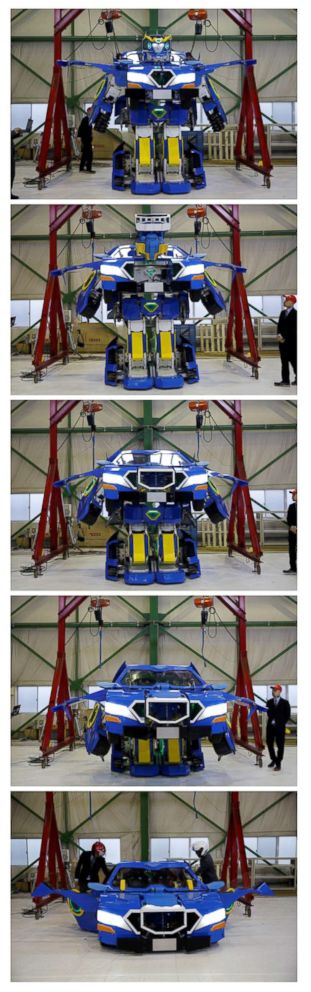 PHOTO: A combination of pictures shows a new transforming robot called "J-deite RIDE" that transforms itself into a passenger vehicle, during its unveiling at a factory near Tokyo, Japan, April 25, 2018.