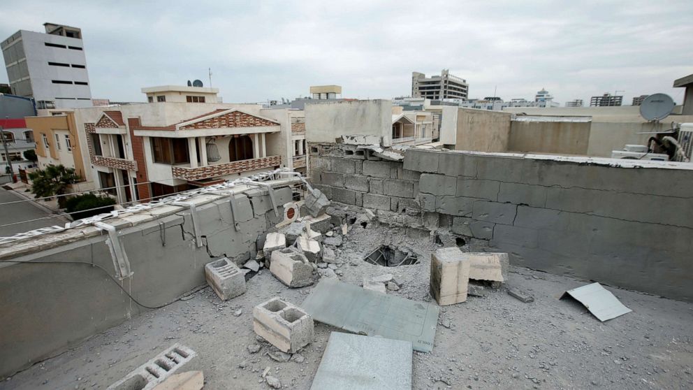 PHOTO: A roof is seen damaged in the city of Erbil after a barrage of rockets hit areas in and around Erbil International Airport in Iraq's semi-autonomous Kurdish region on Feb. 16, 2021.