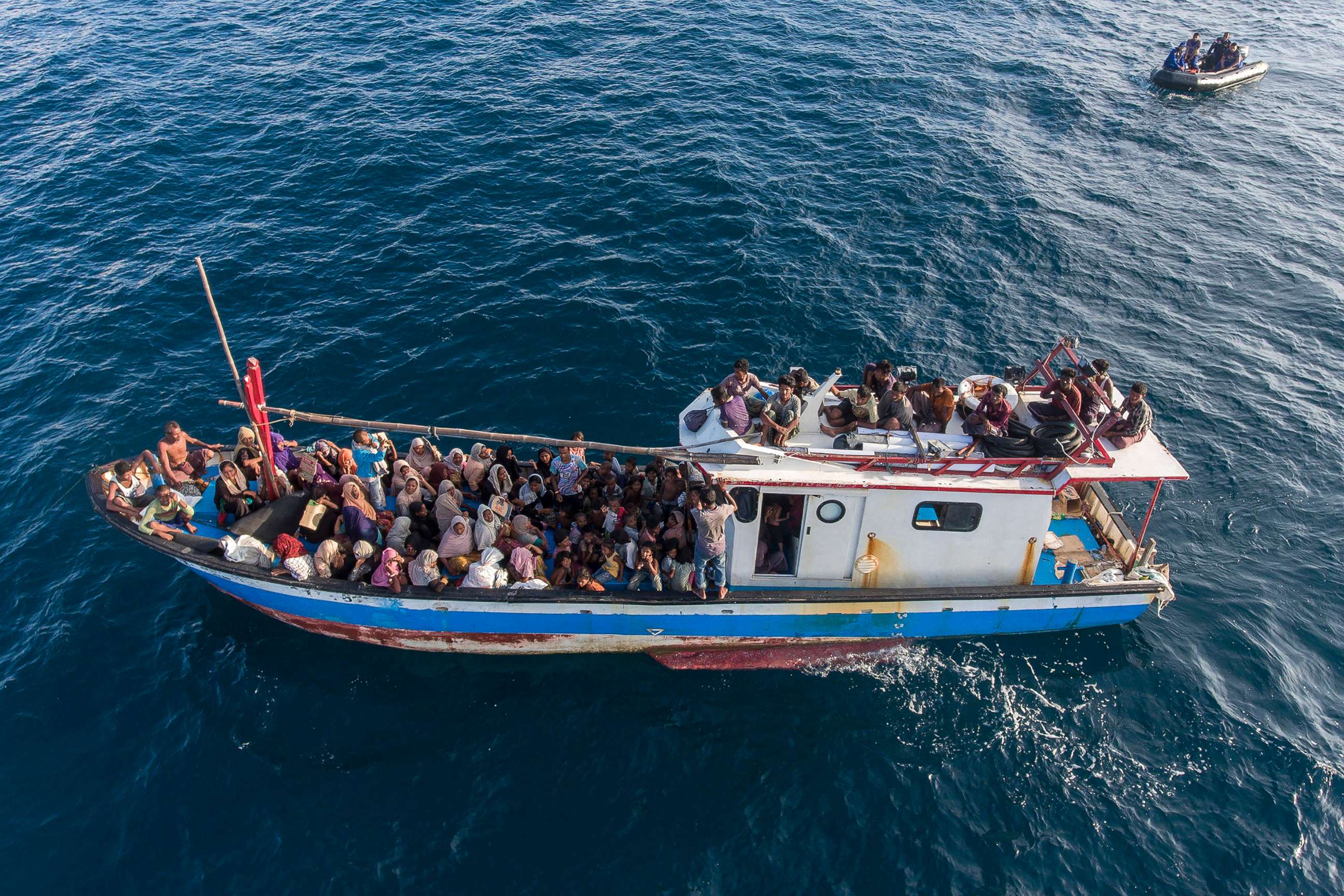 PHOTO: This drone shot shows a boat carrying ethnic-Rohingya off North Aceh, Indonesia, June 24, 2020.