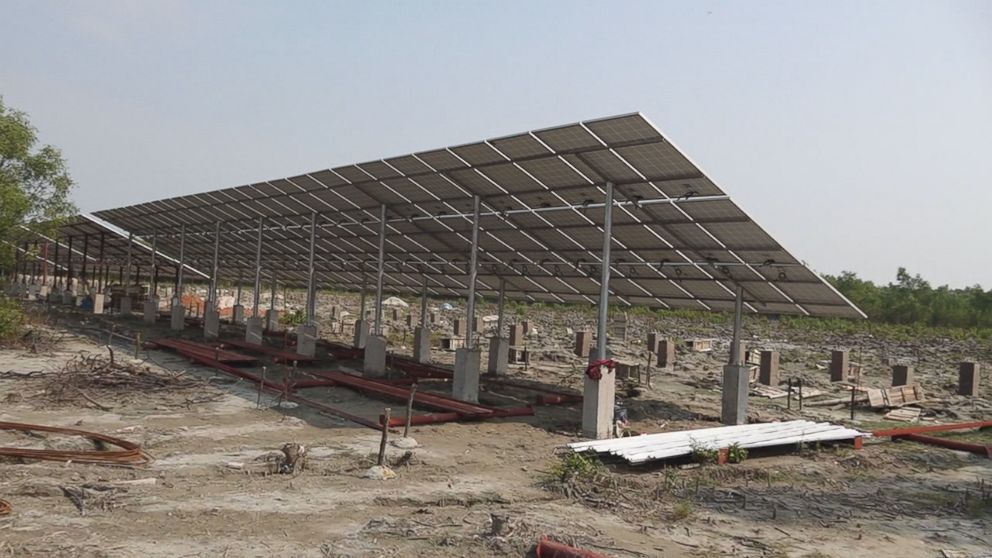 PHOTO: On the "Floating Island" of Bhasan Char, the Bangladesh government is building solar panels in anticipation for the thousands of Rohingya refugees that are expected to live there.