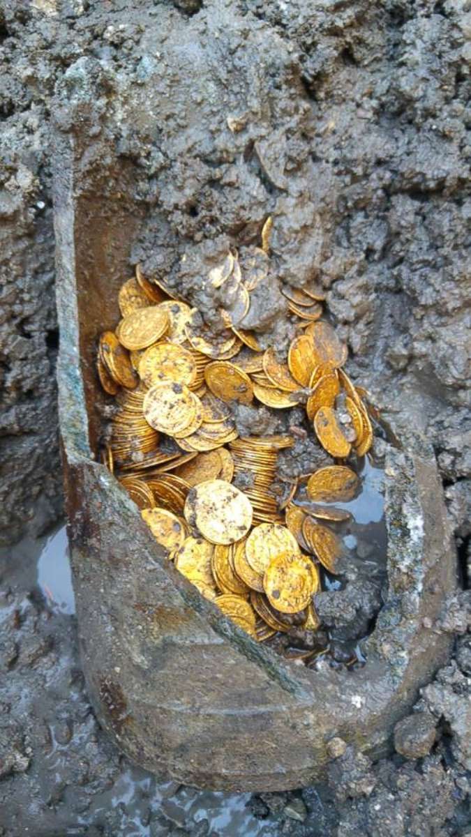 PHOTO: Hundreds of gold coins dating to the 4th or 5th century were found in an archaeological dig in Como, Italy.
