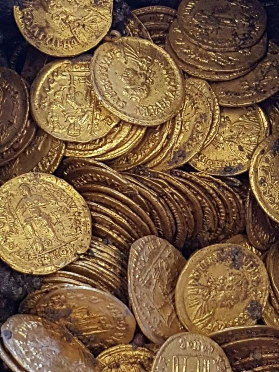 PHOTO: Hundreds of gold coins dating to the 4th or 5th century were found in an archaeological dig in Como, Italy.