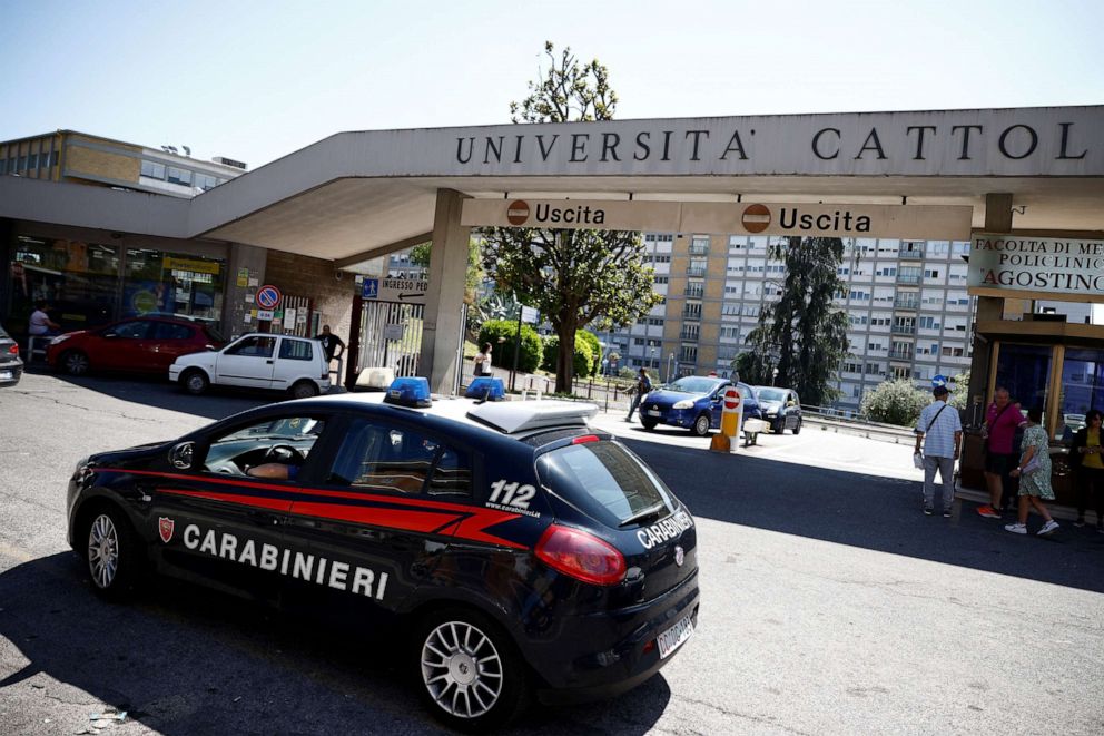 PHOTO: A carabinieri vehicle is parked outside the Gemelli Hospital where Pope Francis is due to undergo medical check-ups, in Rome, Italy, June 7, 2023.
