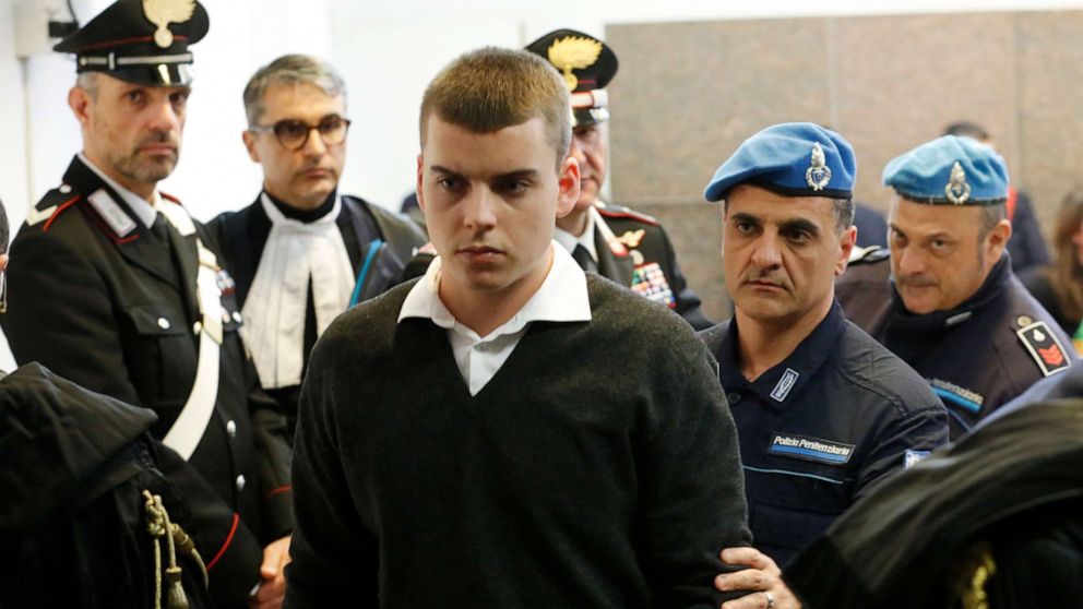 PHOTO: Gabriel Natale Hjorth attends the opening of the trial for the killing of Italian policeman Mario Cerciello Rega in Rome, Wednesday, Feb. 26, 2020. 