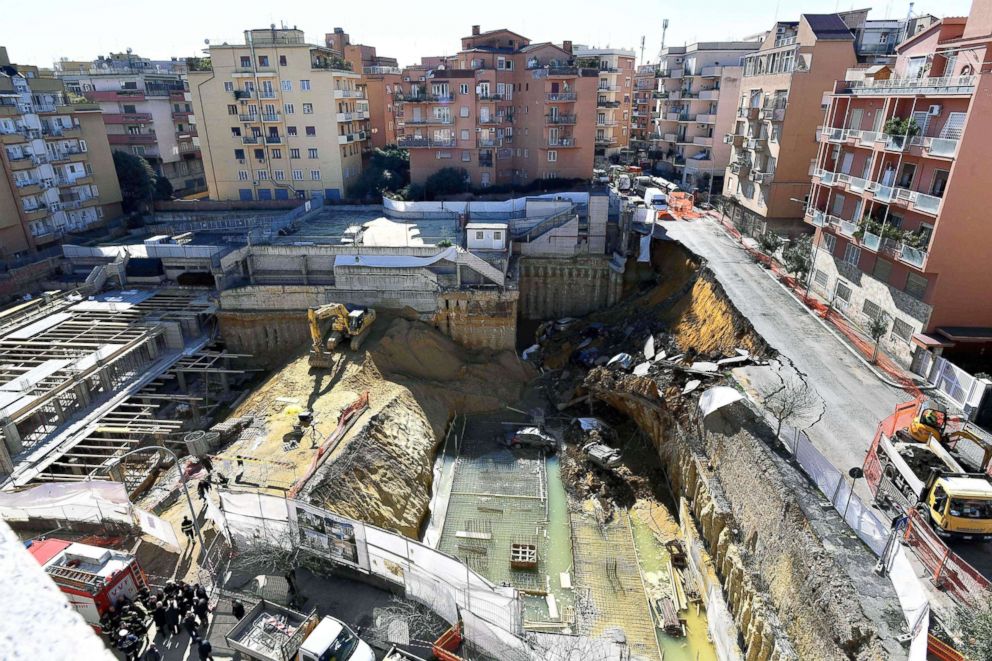 Huge sinkhole swallows cars in Rome - ABC News