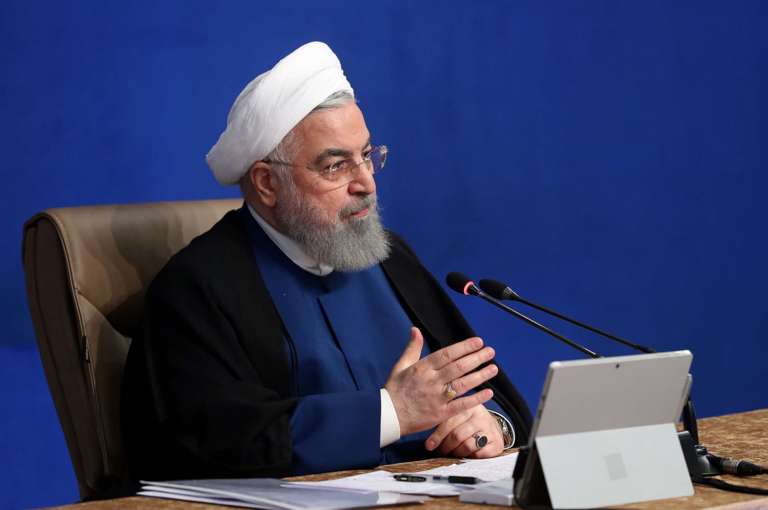 PHOTO: Iranian President Hassan Rouhani chairs a cabinet meeting in Tehran, Nov. 11, 2020.