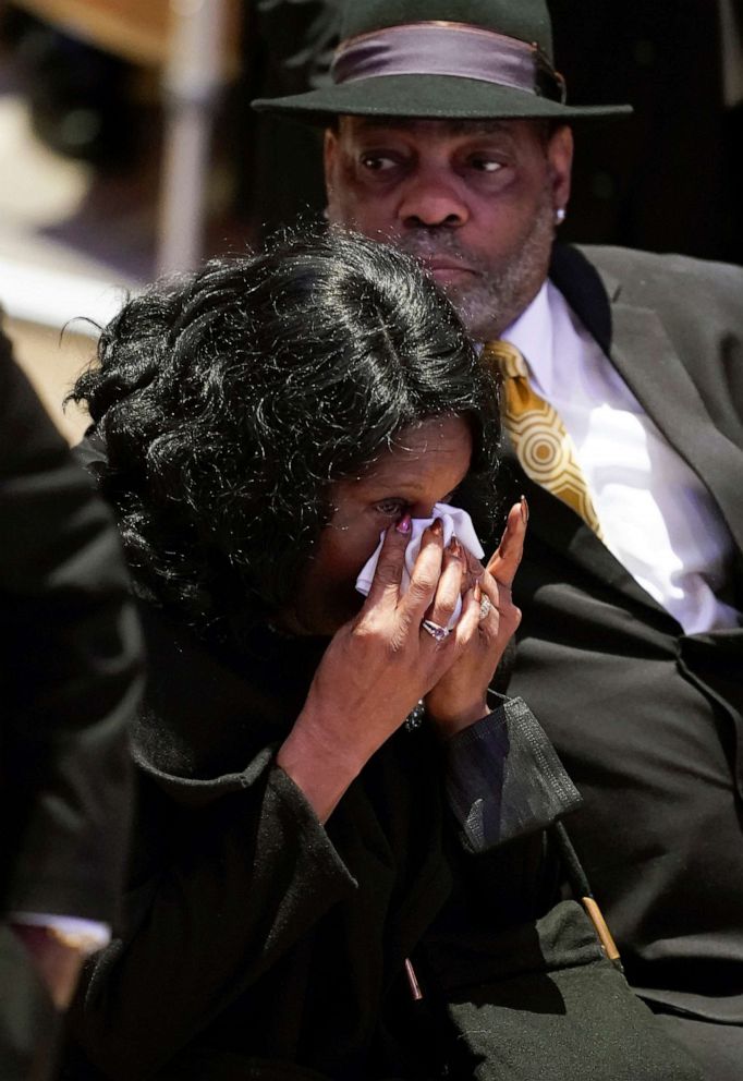 PHOTO: RowVaughn Wells cries as she and her husband Rodney Wells arrive for the funeral service for her son Tyre Nichols at Mississippi Boulevard Christian Church in Memphis, Tenn., Feb. 1, 2023.