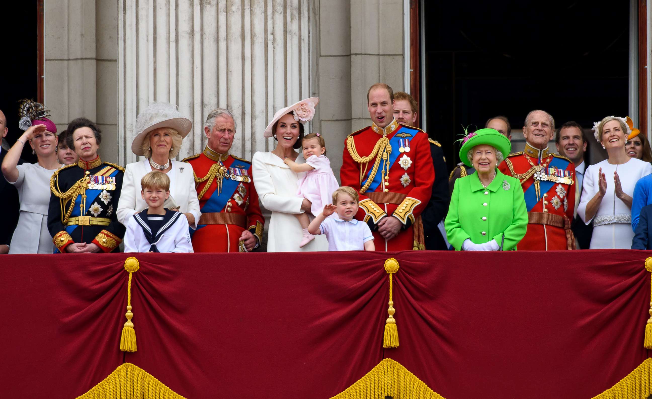 PHOTO: Members of the Royal family join Queen Elizabeth II to watch a fly past during the Trooping the Colour in London, June 11, 2016.