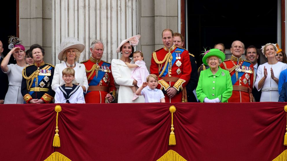 PHOTO: Members of the Royal family join Queen Elizabeth II to watch a fly past during the Trooping the Colour in London, June 11, 2016.