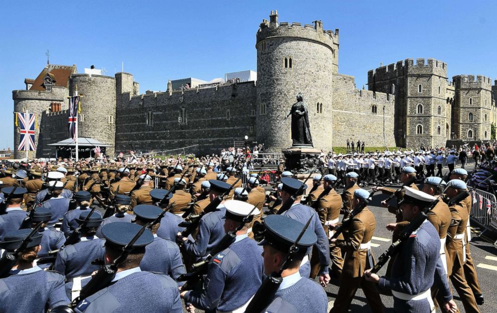PHOTO: Military personnel gather around Windsor Castle for the rehearsal ahead of the royal wedding of Prince Harry and Meghan Markle, May 17, 2018 in Windsor, England.