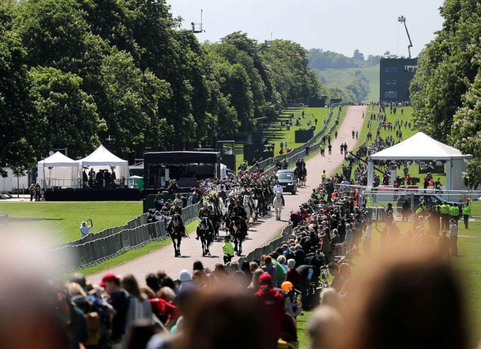 PHOTO: The rehearsal for the wedding of Britain's Prince Harry and Meghan Markle makes it's way down the Long Walk from Windsor Castle, May 17, 2019, in Windsor, England.