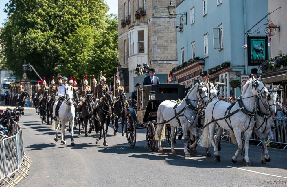 PHOTO: A carriage is pulled by four Windsor Grey horses from Windsor Castle during a dress rehearsal of the wedding of Prince Harry and Meghan Markle, May 17, 2018 in Windsor, England.