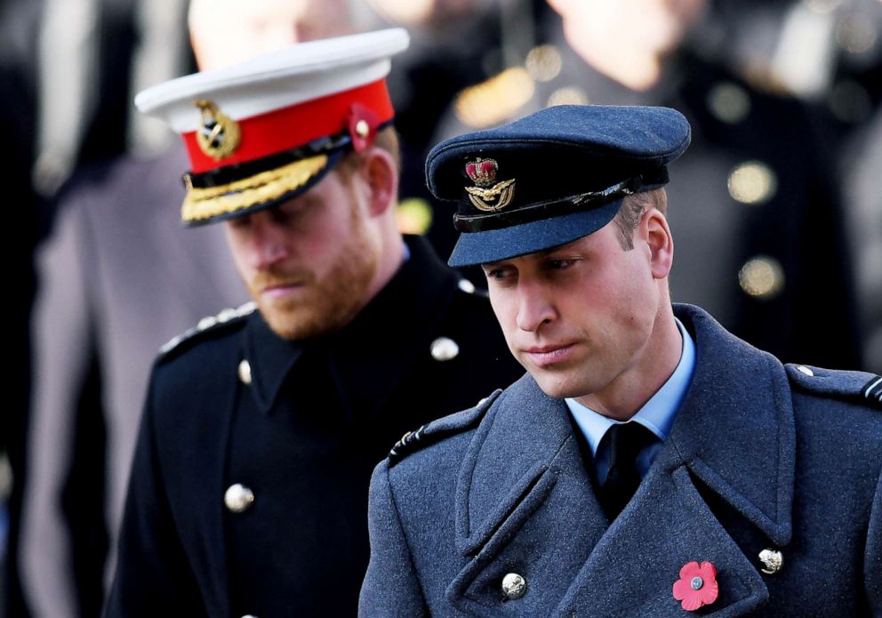 PHOTO: Prince William and Prince Harry at the Remembrance Day Service at the Cenotaph, in London, Nov. 10, 2019.