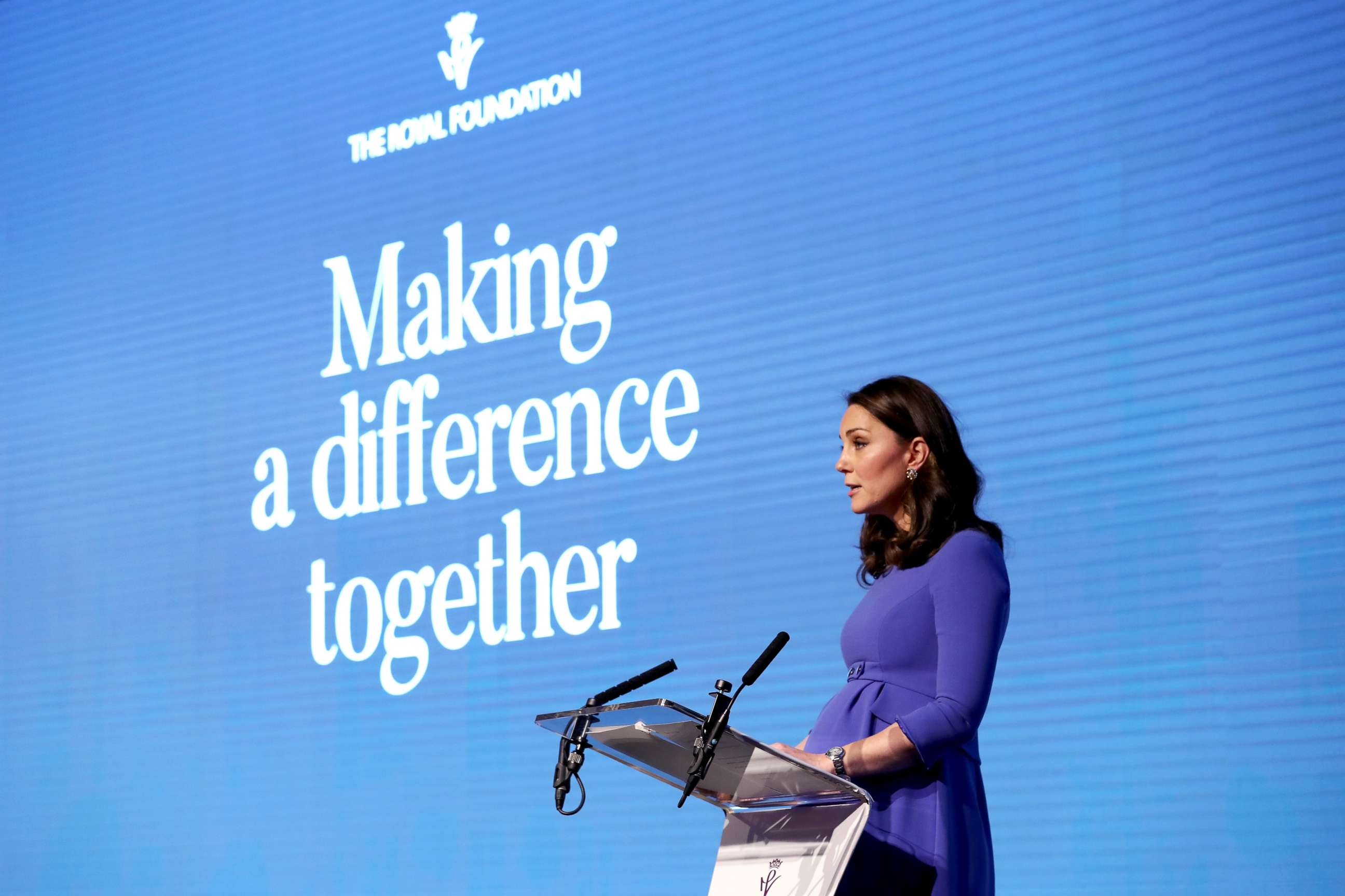 PHOTO: Catherine, Duchess of Cambridge gives a speech as she attends the first annual Royal Foundation Forum held at Aviva, Feb. 28, 2018, in London.