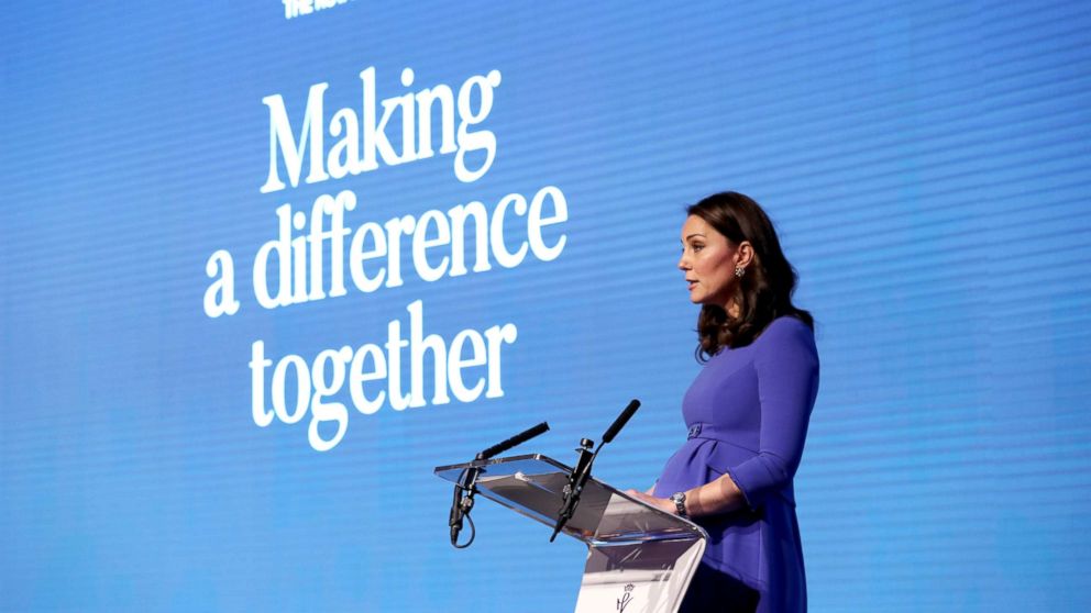PHOTO: Catherine, Duchess of Cambridge gives a speech as she attends the first annual Royal Foundation Forum held at Aviva, Feb. 28, 2018, in London.