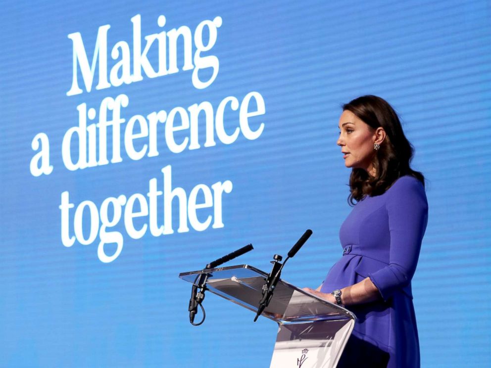 PHOTO: Catherine, Duchess of Cambridge gives a speech as she attends the first annual Royal Foundation Forum held at Aviva, Feb. 28, 2018, in London.