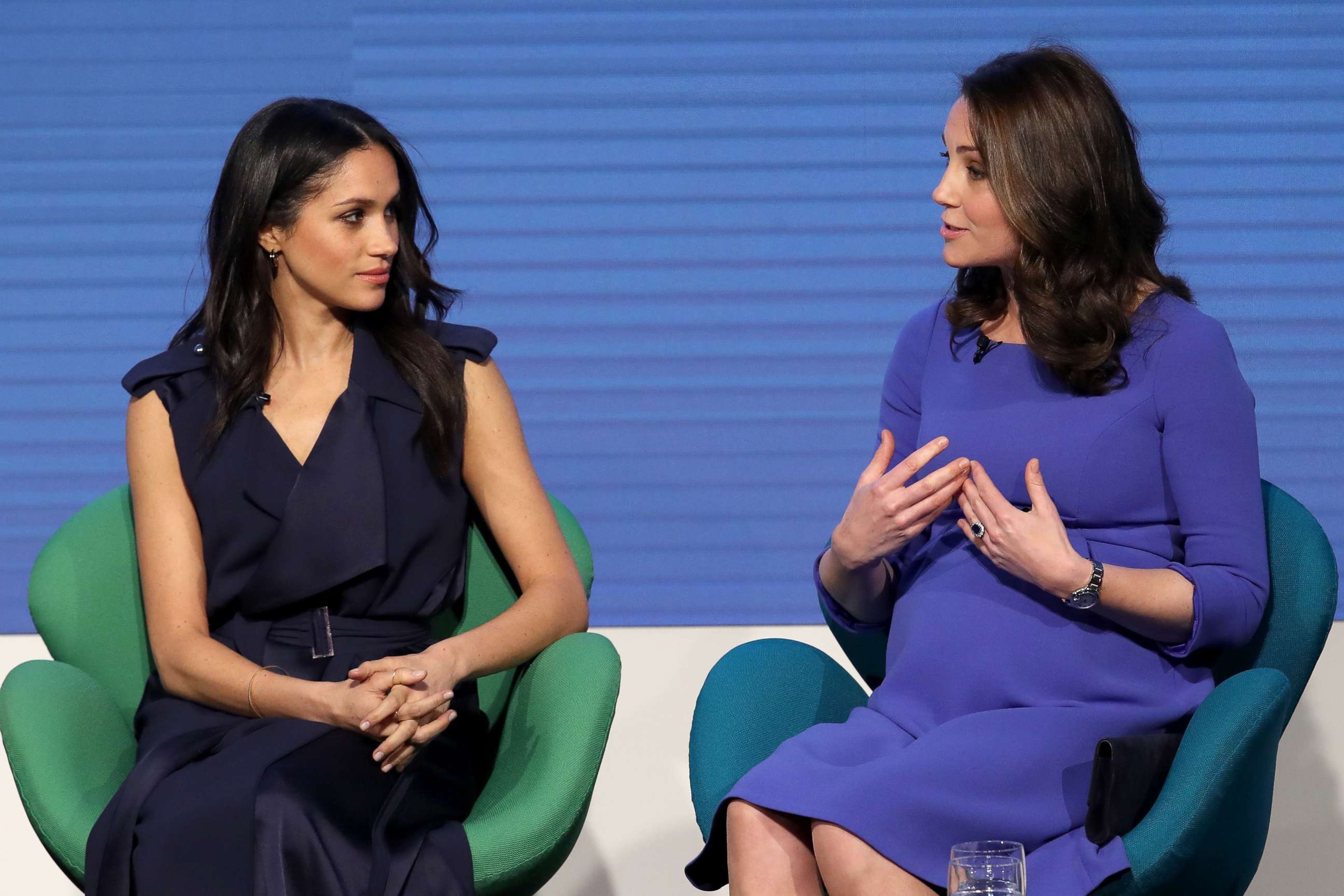 PHOTO: Meghan Markle, left, and Britain's Catherine Duchess of Cambridge attend the first annual Royal Foundation Forum, Feb. 28, 2018, in London.