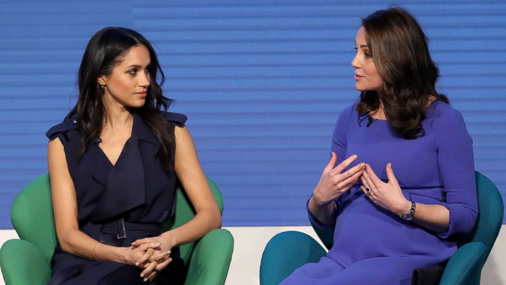 PHOTO: Meghan Markle, left, and Britain's Catherine Duchess of Cambridge attend the first annual Royal Foundation Forum, Feb. 28, 2018, in London.