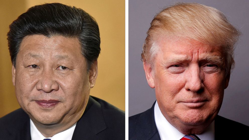A combination of file photos showing Chinese President Xi Jinping (L) at London's Heathrow Airport, Oct. 19, 2015 and President Donald Trump posing for a photo in New York, May 17, 2016.