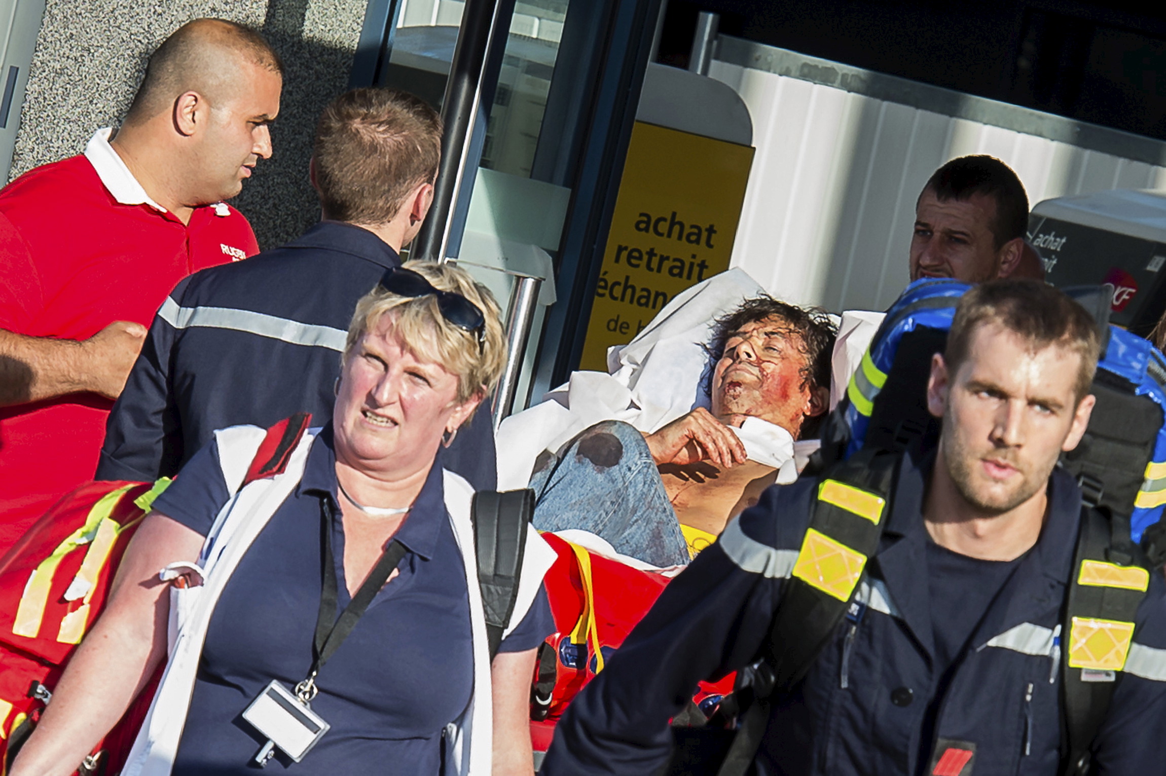 PHOTO: French emergency services transport a victim after a shooting on the Amsterdam to Paris Thalys high-speed train in Arras, France, Aug. 21, 2015. 