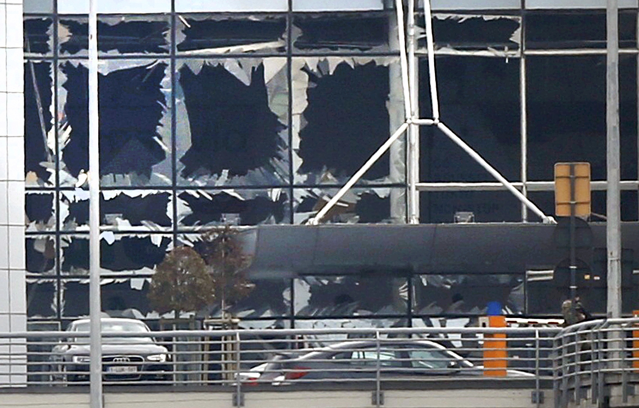 PHOTO: Broken windows seen at the scene of explosions at Zaventem airport near Brussels, Belgium, March 22, 2016.