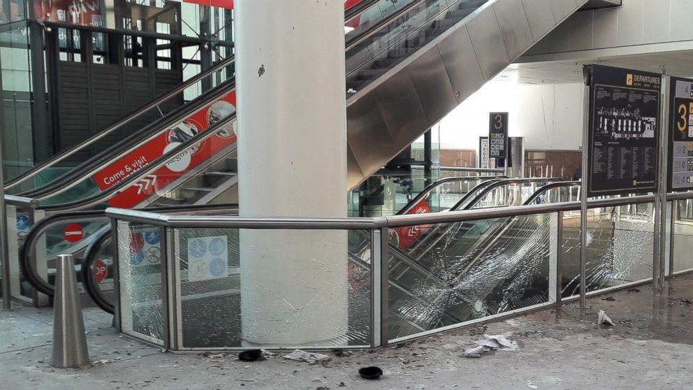 PHOTO: Damage is seen inside the departure terminal following the March 22, 2016 bombing at Zaventem Airport, in an undated photo made available to Reuters by the Belgian newspaper Het Nieuwsblad, in Brussels, Belgium, March 29, 2016.