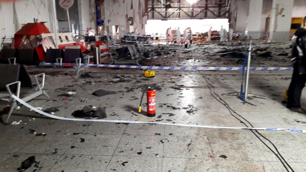 PHOTO: Damage is seen inside the departure terminal following the March 22, 2016 bombing at Zaventem Airport, in an undated photo made available to Reuters by the Belgian newspaper Het Nieuwsblad, in Brussels, Belgium, March 29, 2016.