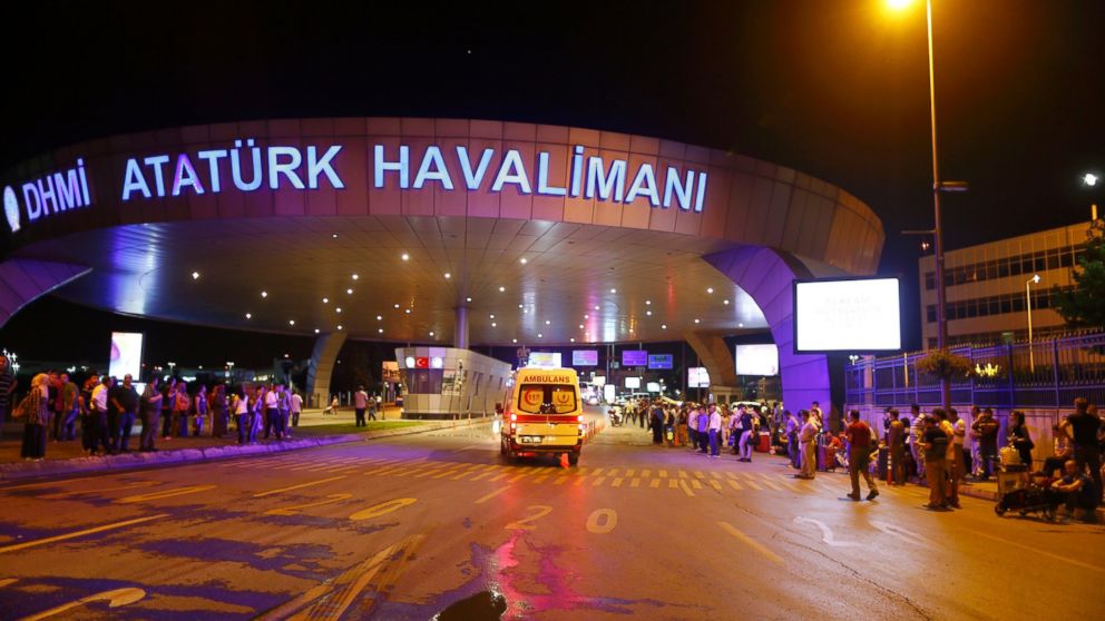PHOTO: Ambulances arrive at Turkey's largest airport, Istanbul Ataturk, Turkey, following a blast June 28, 2016.