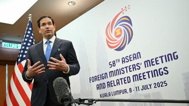 Secretary of State Marco Rubio gives a media briefing during the ASEAN Foreign Ministers' Meeting at the Convention Centre in Kuala Lumpur, July 11, 2025. 