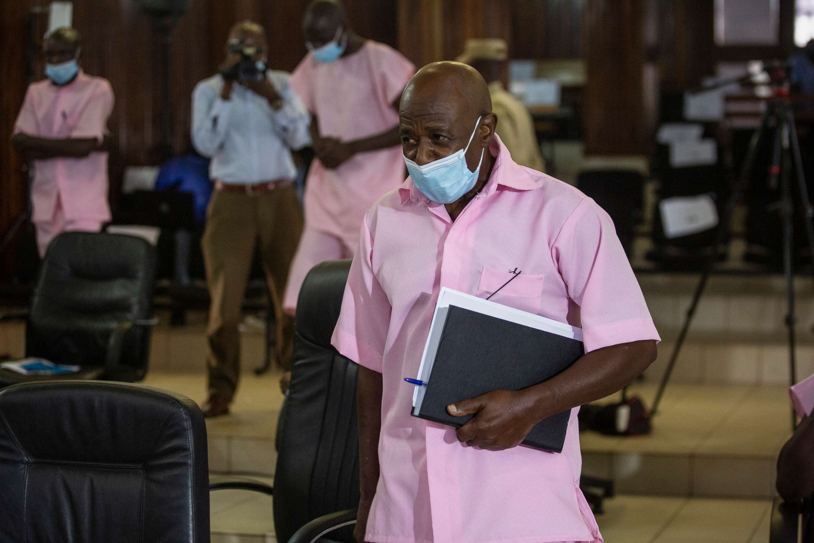 PHOTO: Paul Rusesabagina attends a court hearing in Kigali, Rwanda, Feb. 26, 2021.