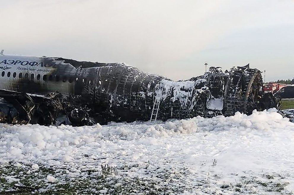 PHOTO: The scene of a crash of a Russian Airlines plane at Sheremetyevo airport outside of Moscow, May 5, 2019. 