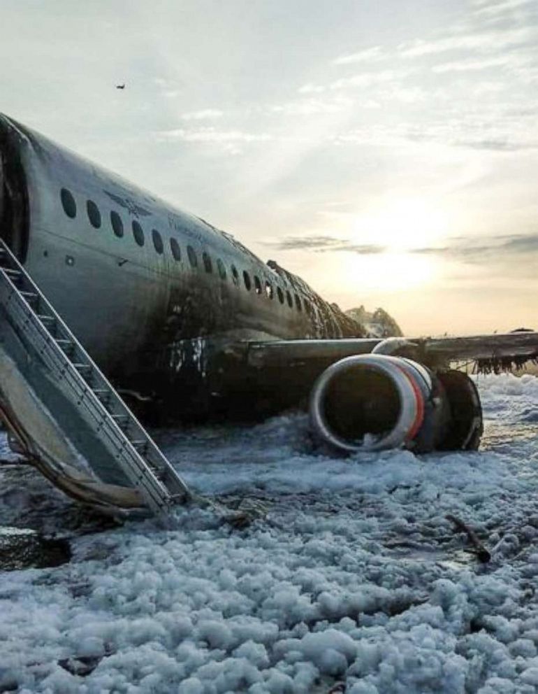 PHOTO: The scene of a crash of a Russian Airlines plane at Sheremetyevo airport outside of Moscow, May 5, 2019. 