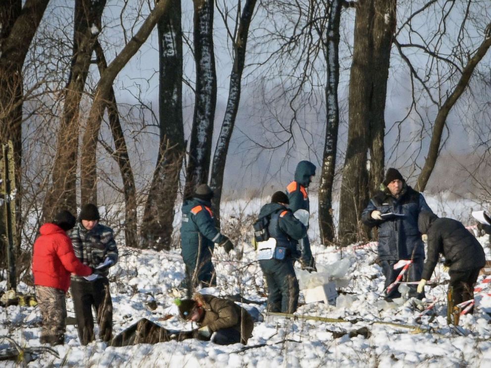 PHOTO: Russian Emergency Ministry rescuers work at the site of an Antonov An-148 plane crash in Ramensky district, on the outskirts of Moscow, on Feb.12, 2018. All passengers and crew aboard were killed.
