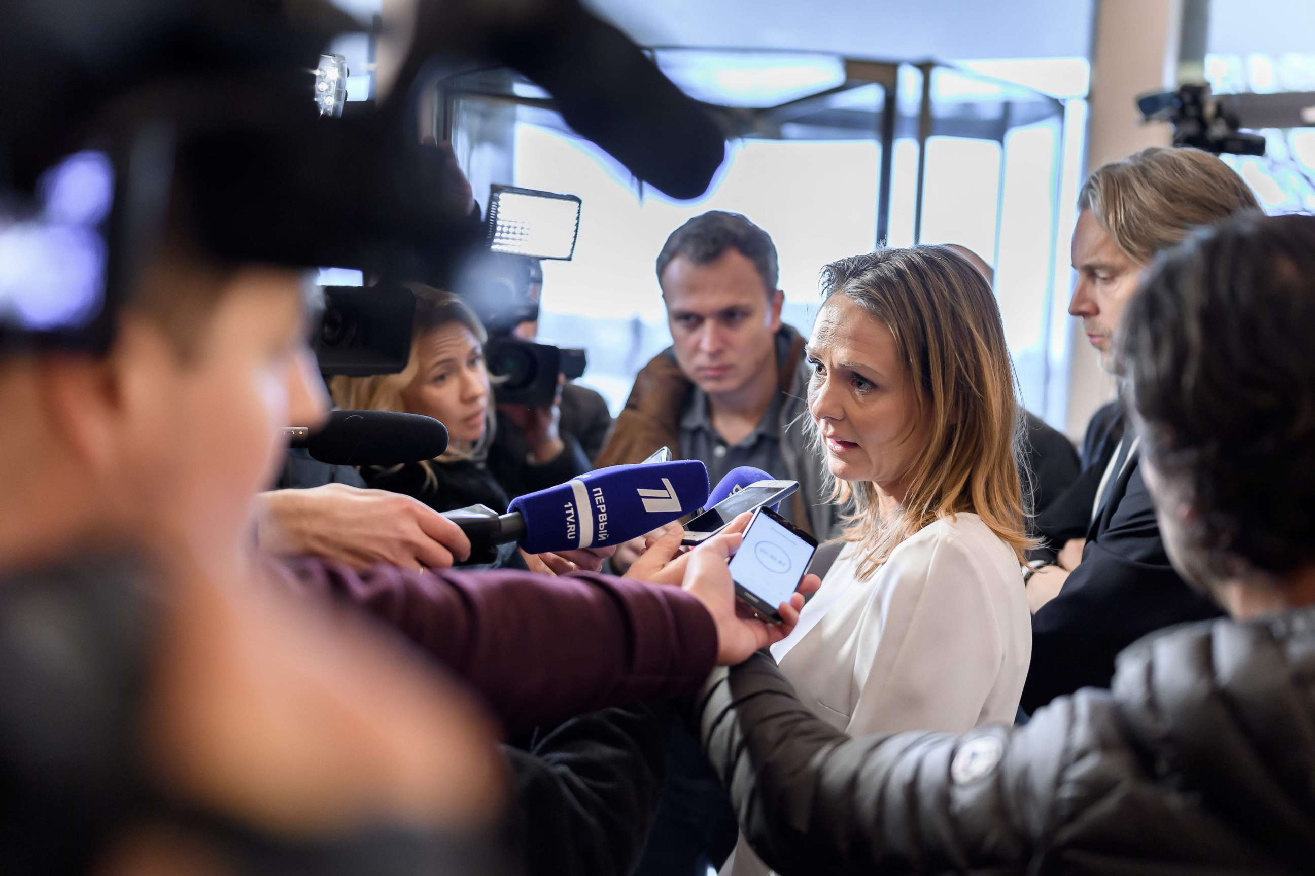PHOTO: Norway's Linda Hofstad Helleland, a member of the World Anti-Doping Agency (WADA) foundation board, answers journalists following a meeting of WADA's executive committee on Dec. 9, 2019 in Lausanne. (Photo by FABRICE COFFRINI/AFP via Getty Images)